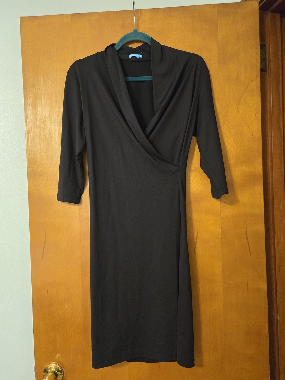 J McLaughlin 3/4 Sleeve Faux Wrap Dress Black Size S